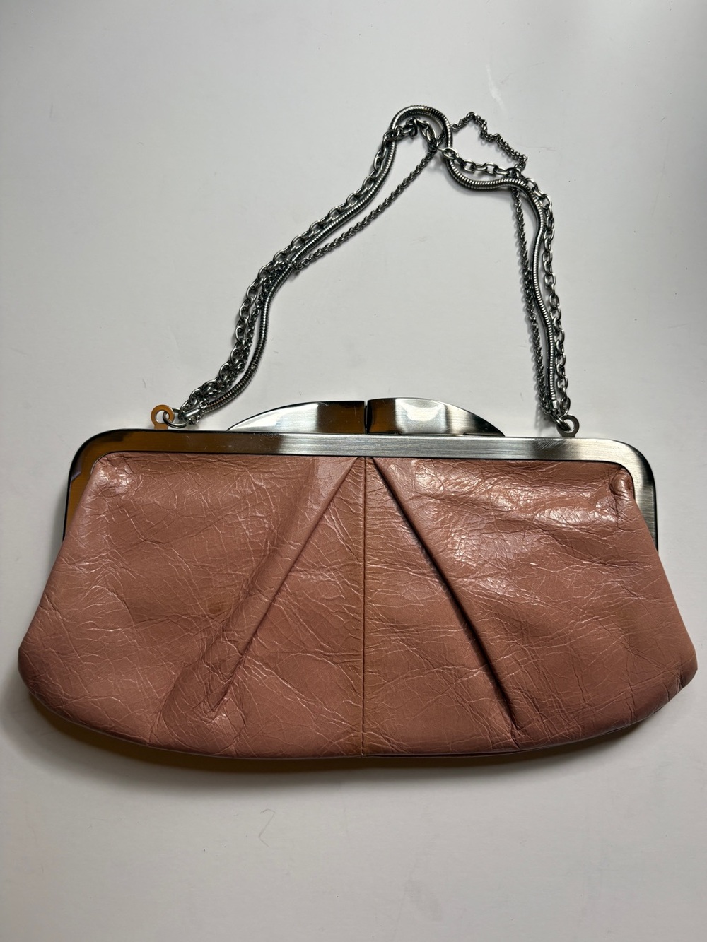 Hobo international kisslock pink glazed pleated leather clutch wallet